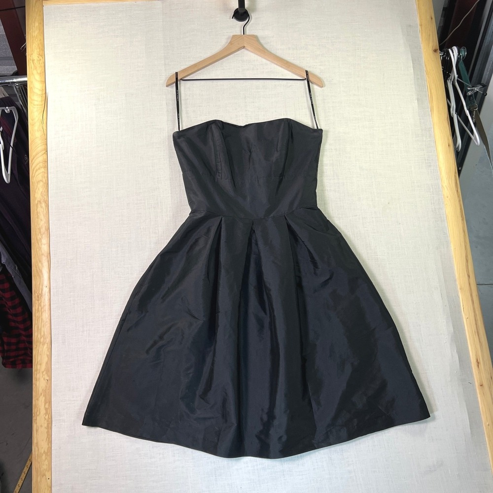 Alfred Sung Womens Size 6 Dress Black Strapless Pleated Satin Finish Pockets USA